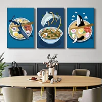 japanese food cartoon poster ramen dolphin shark killer whale canvas pictures nostalgia kitchen wall art home decor painting