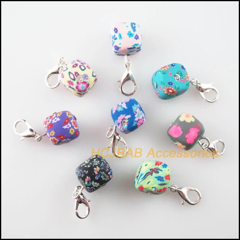 Модные 8 шт Смешанные Полимерная глина квадратный покрытые серебром Подвески с