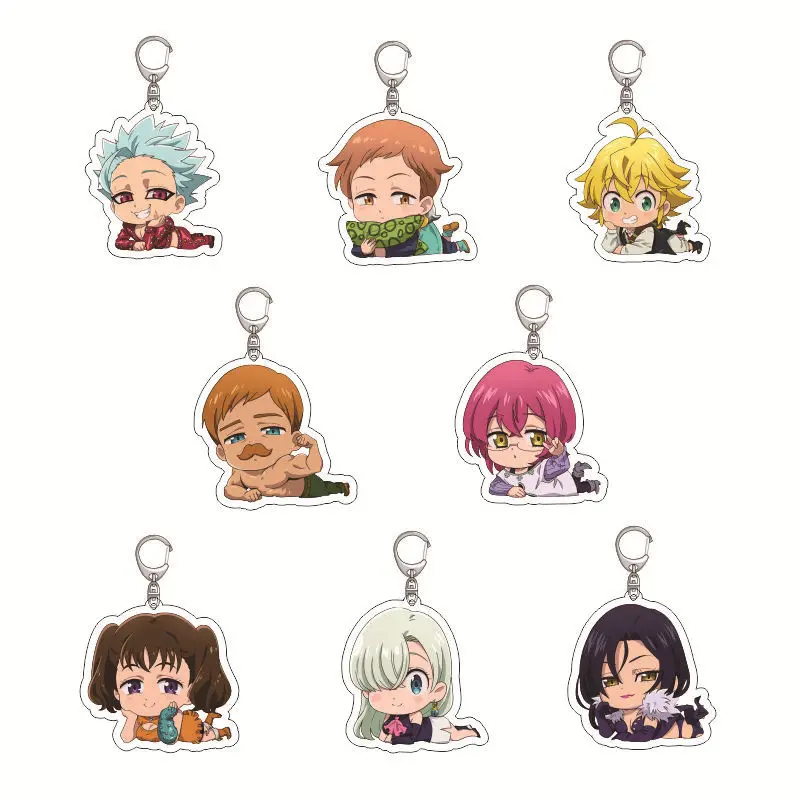 1 Pcs Cute Japan Anime The Seven Deadly Sins Keychains Meliodas Elizabeth Hawk Ban Acrylic Figures Pendant Keyring Trinkets Toys