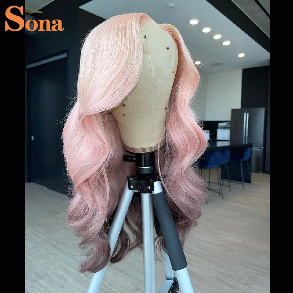 Парики Омбре розовые на сетке спереди волнистые 2 оттенка 13X 4 цвета фиолетовые