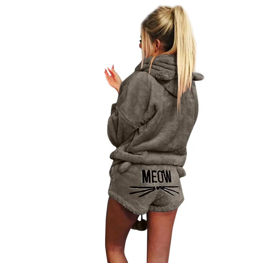 Pijama bonito, женские пижамные комплекты, Осень-зима, фланелевые, Мультяшные, теплые пижамы, Женская домашняя одежда, пижамы с животными, женская пижама с кошкой - Цвет: Серый