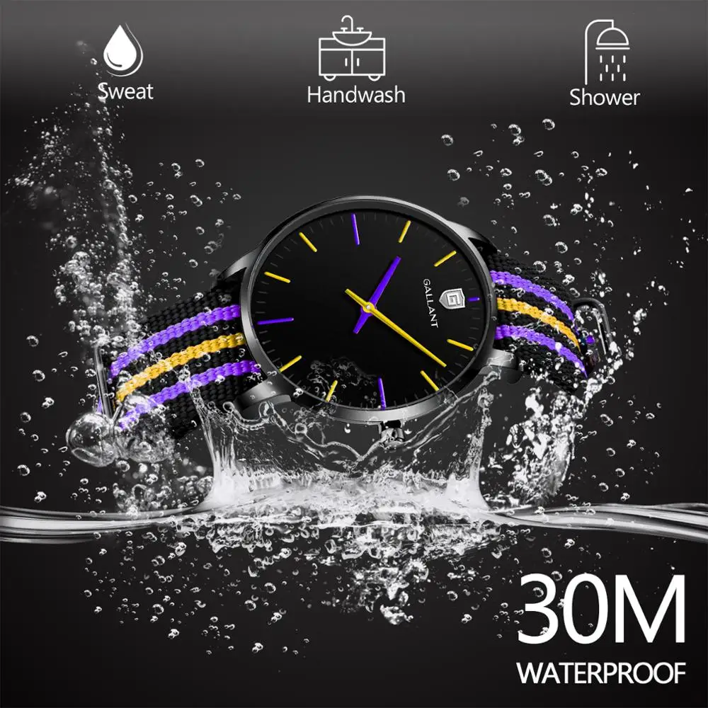 Часы женские кварцевые с нейлоновым ремешком водонепроницаемые фиолетовые