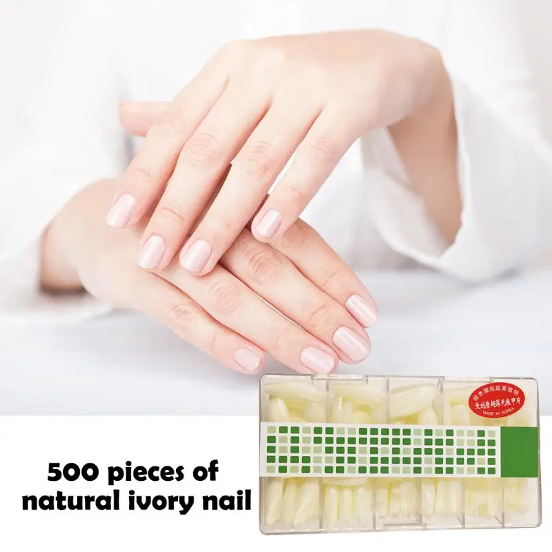 500PCS Transparent Beige White False Nail Tips Multi Sizes Full Cover Manicure Fake Polish Practice Salon Tools | Красота и здоровье