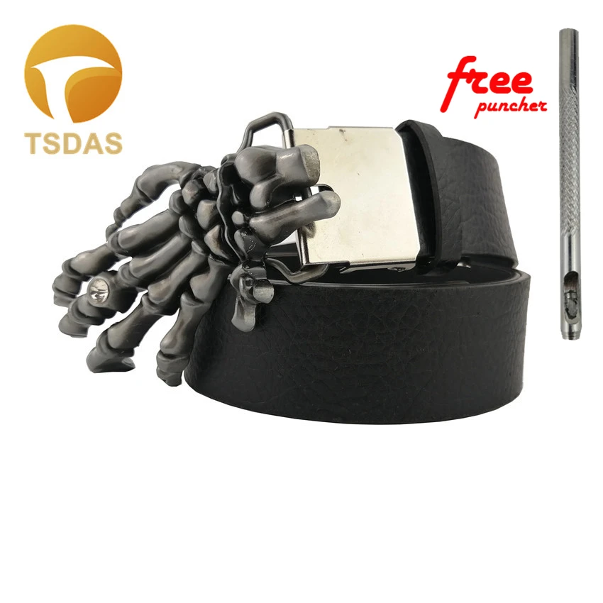 

Free Shipping Rock And Roll Punk Design Metal Belt Buckle Skull Hand Belt Buckle With Diamond Jeans accessories