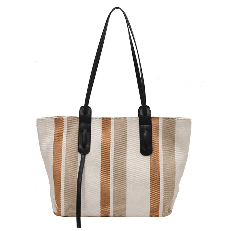 

Luxury Stripe Designer High Capacity Handbag for Women 2021 Fashion Brand Designer Shopper Canvas Tote Shoulder Bag