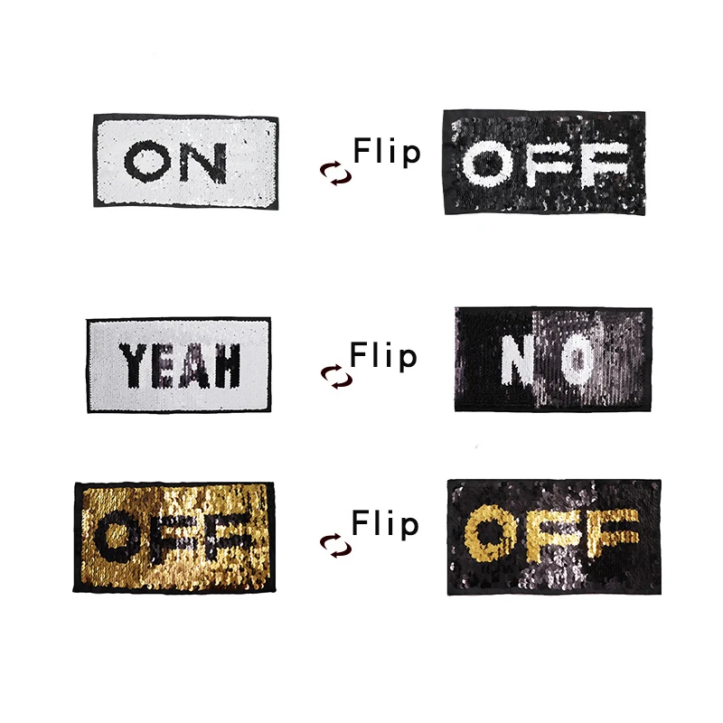 

1PCS two-color Reversible Sequin Letter ON/OFF Sequin Embroidery Clothing T-shirt Patches DIY Hand Sewing Sticker Accessori