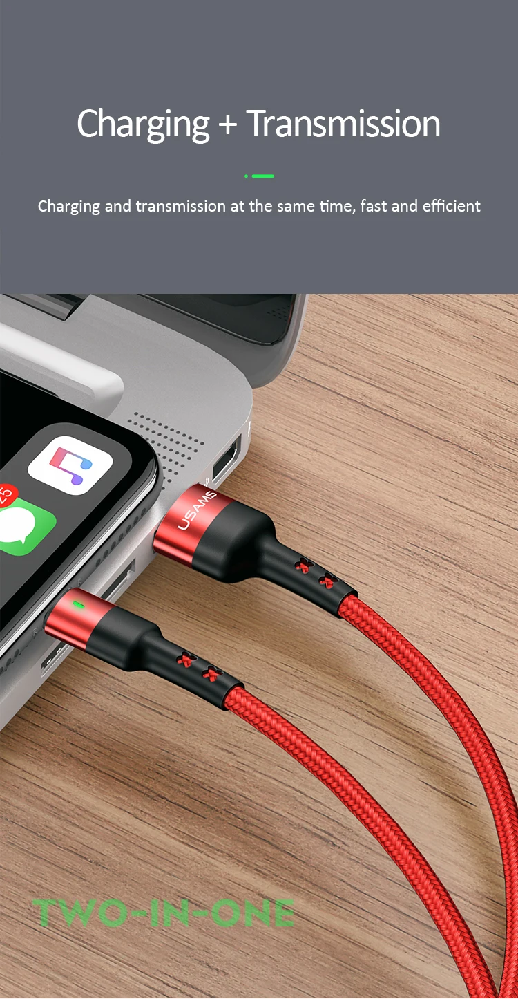 USAMS для usb lightning Кабель короткий 0,5 м 1 м 2 м Быстрая зарядка данных зарядное устройство для мобильного телефона для iPhone xs max xr 8 7 6s plus ipad светодиодный