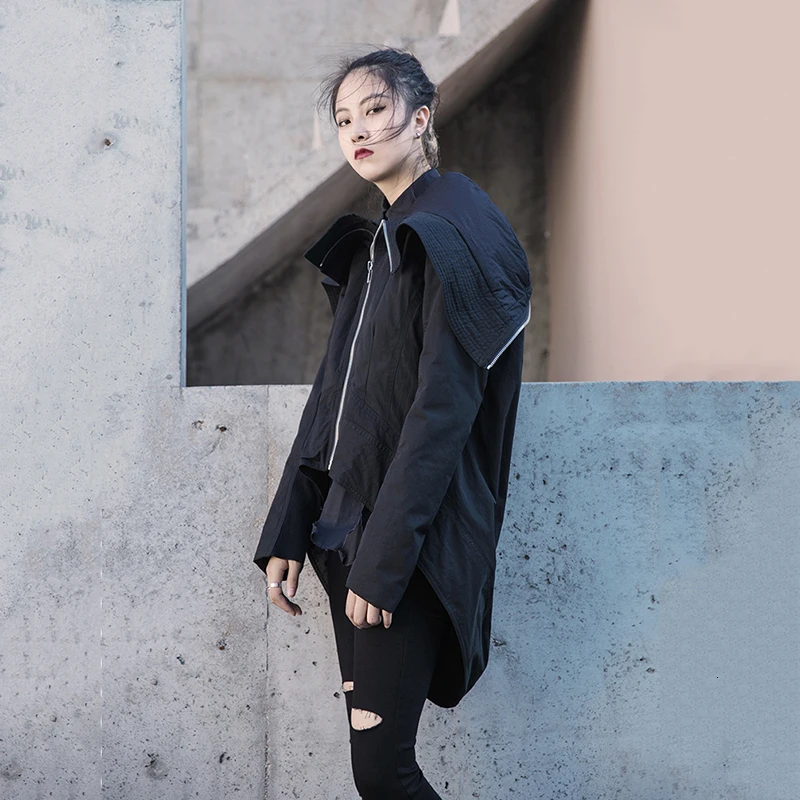 

[EAM] Zipper Big Size Asymmetrical Cotton-padded Coat Long Sleeve Loose Fit Women Parkas Fashion New Spring Autumn 2021 1H316