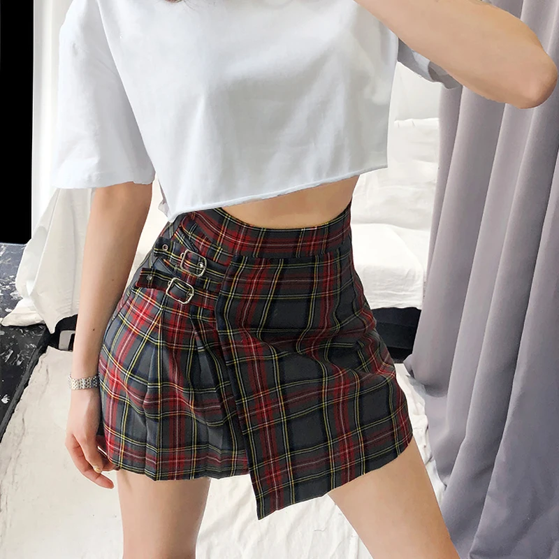 Мини юбка в клетку Harajuku Повседневная Женская с высокой талией Винтаж корейский