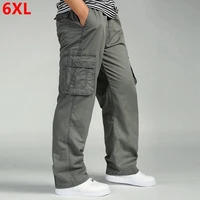mens pants large size big 4xl 5xl 6xl plus summer men elastic waist multi pocket long baggy straight cargo jogger trousers male