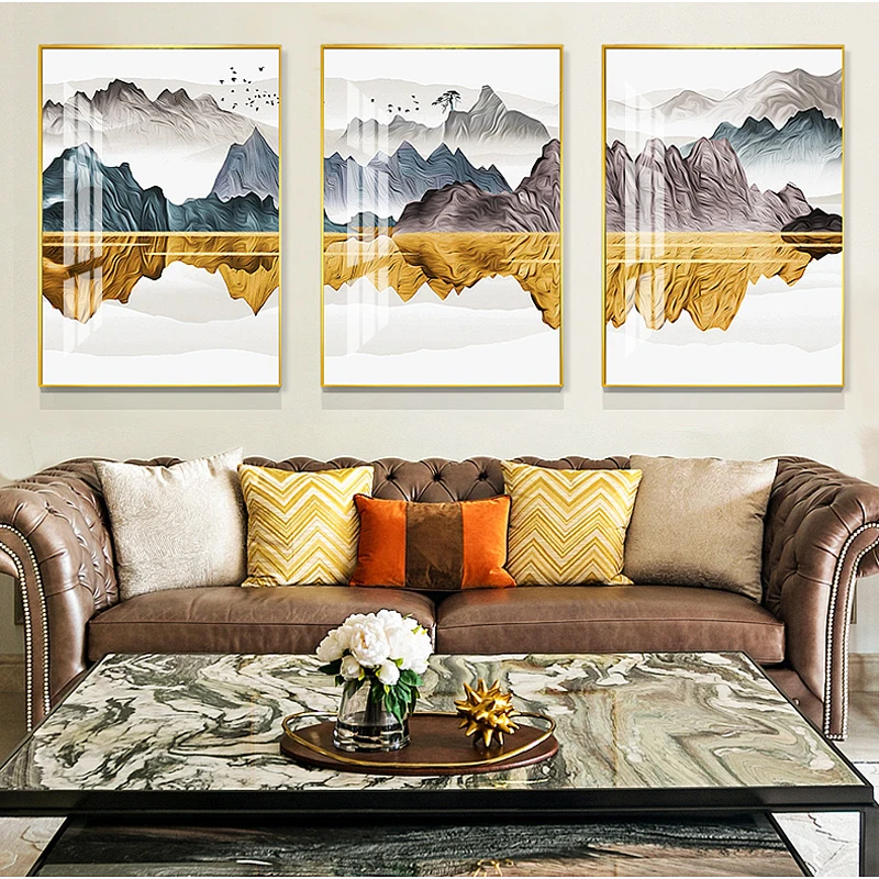 Landscape 5D Crystal Porcelain Painting Diamond inlay Painting Living room Office Golden Mountains Painting High end art Decor