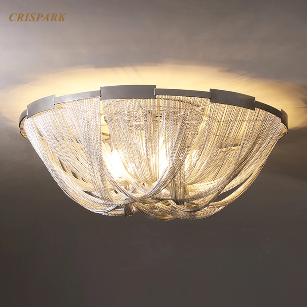 

Винтажная люстра с алюминиевой цепью, светодиодный круглый светильник с итальянской кисточкой, чаша в стиле арт-деко, комнатное Освещение для дома, отеля