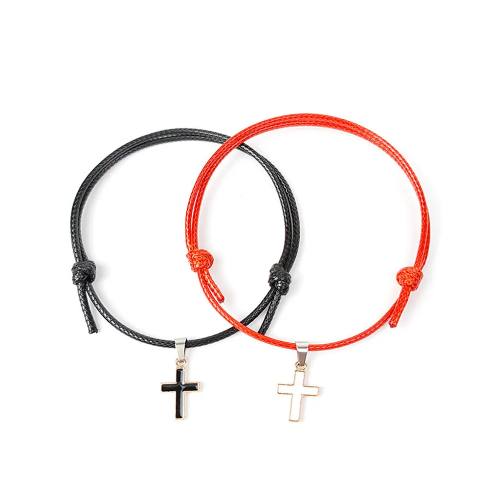 

A Pair Fashion Cross Couple Bracelet Multiple Colour Charm Bracelet Gift for Friend Lover Handmade Trendy Jewelry Holiday Gift