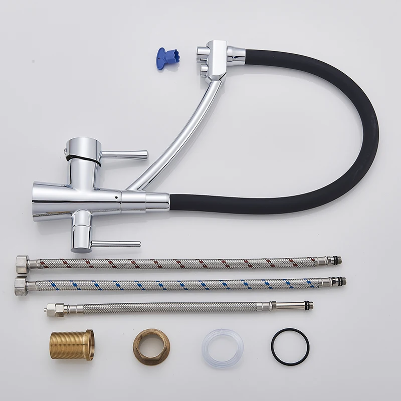 Кухонный Смеситель Uythner гибкий поворотный кран с двойным носиком две ручки для