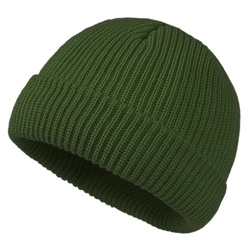 

Unisex Winter Knit Trawler Beanie Hat Solid Color Roll Up Short Skull Cap