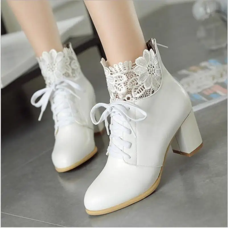 Новинка женские ботильоны шикарные кружевные Ботинки martin на толстом каблуке