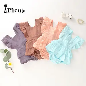 Imcuteкружевной льняной комбинезон для новорожденных девочек от 0 до 18 месяцев, комбинезон, пляжный костюм, комбинезон без рукавов с оборками, одежда для подвижных игр, 2020