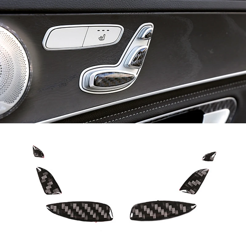 

For Mercedes Benz C E GLC Class W205 W213 X253 6pcs Carbon Fiber Car Seat Adjustment Switch Seat Lock Button Cover Trim