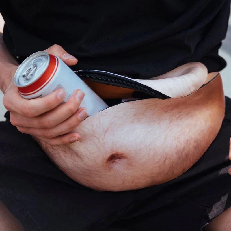 Сумка имитация живота черный мужской креативный смешной дизайн молния один