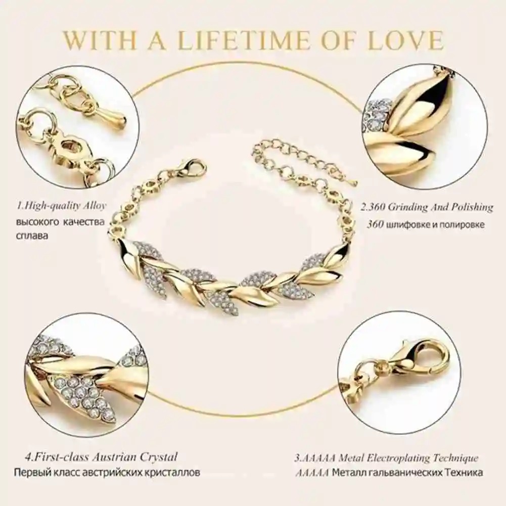 

Mens Leaf Alloy Full Diamond Bracelet Link Chain Gold Leaf Bracelets For Women Unisex Wrist Jewelry Gifts