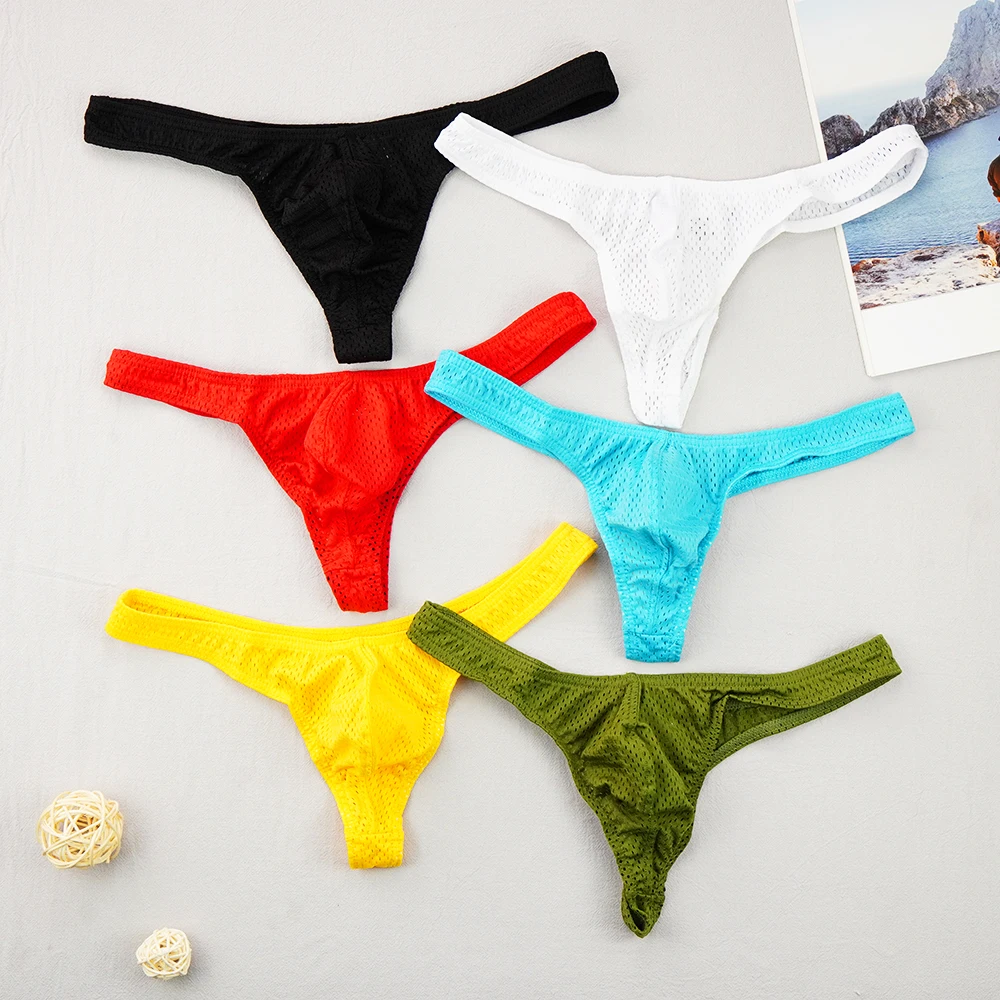 

2021 New Hot Men's Underwear Sexy Mesh Breathable G-string Thong Briefs Bulge Pouch Panties Male Bikini Slip U Underpants S-L