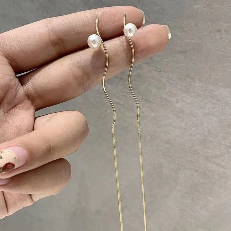 Женские длинные висячие серьги MENGJIQIAO корейские в минималистичном стиле с
