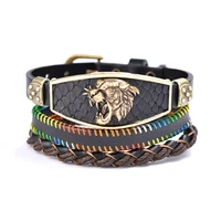 mens hip hop rock bracelet fashion hollow triangle leather bracelet and multilayer wristband gold black p show fortune and good