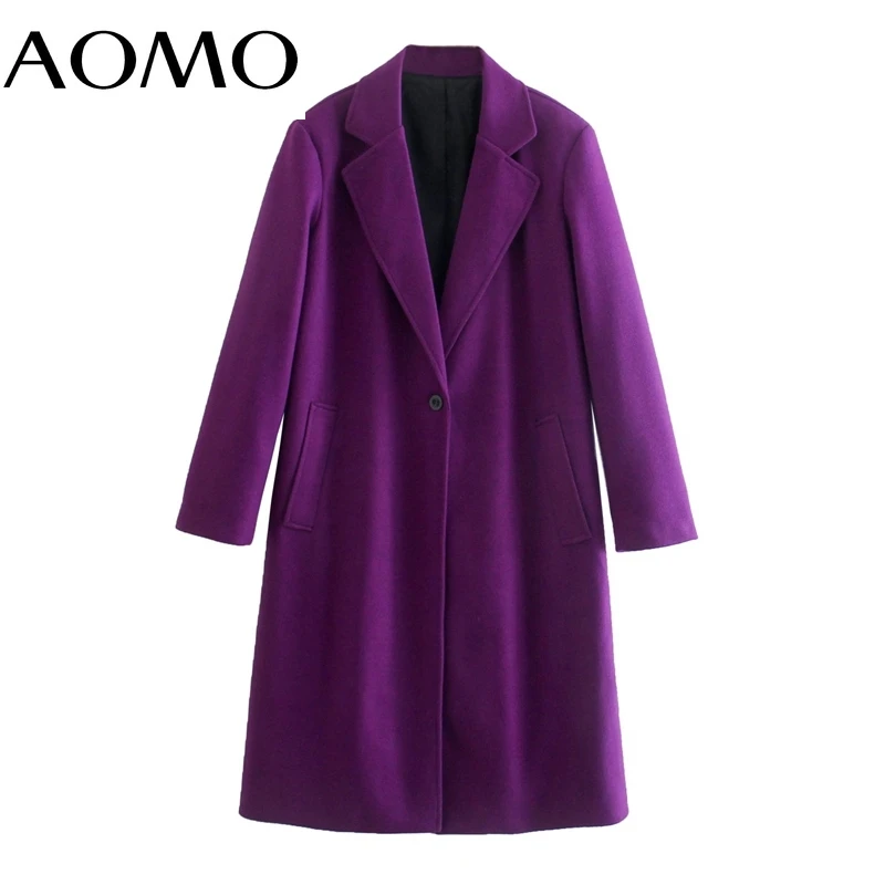 

AOMO Women's Winter Purple Oversized Coats Jacket Long Sleeves Pocket 2021 Ladies Long Coat 8Y200A