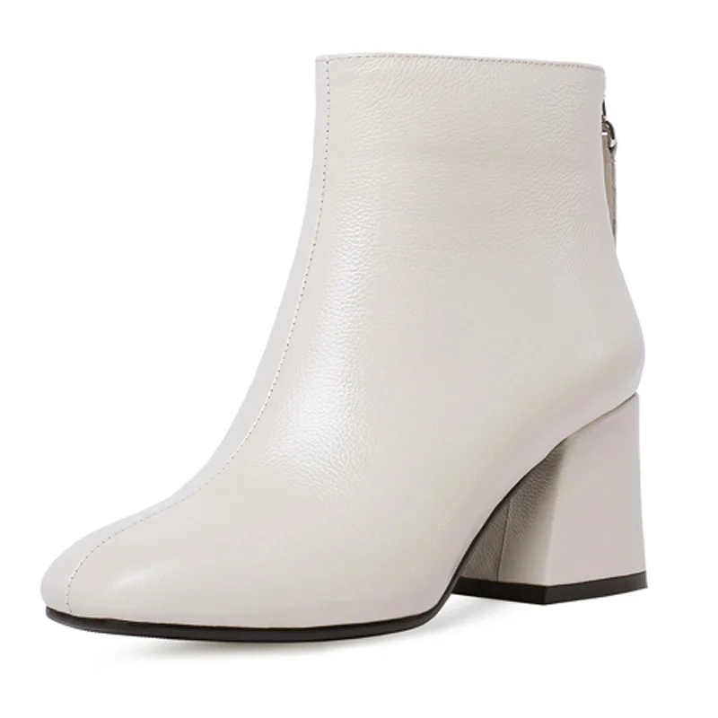 Натуральная кожа Женские ботильоны толстом каблуке Демисезонные женские туфли