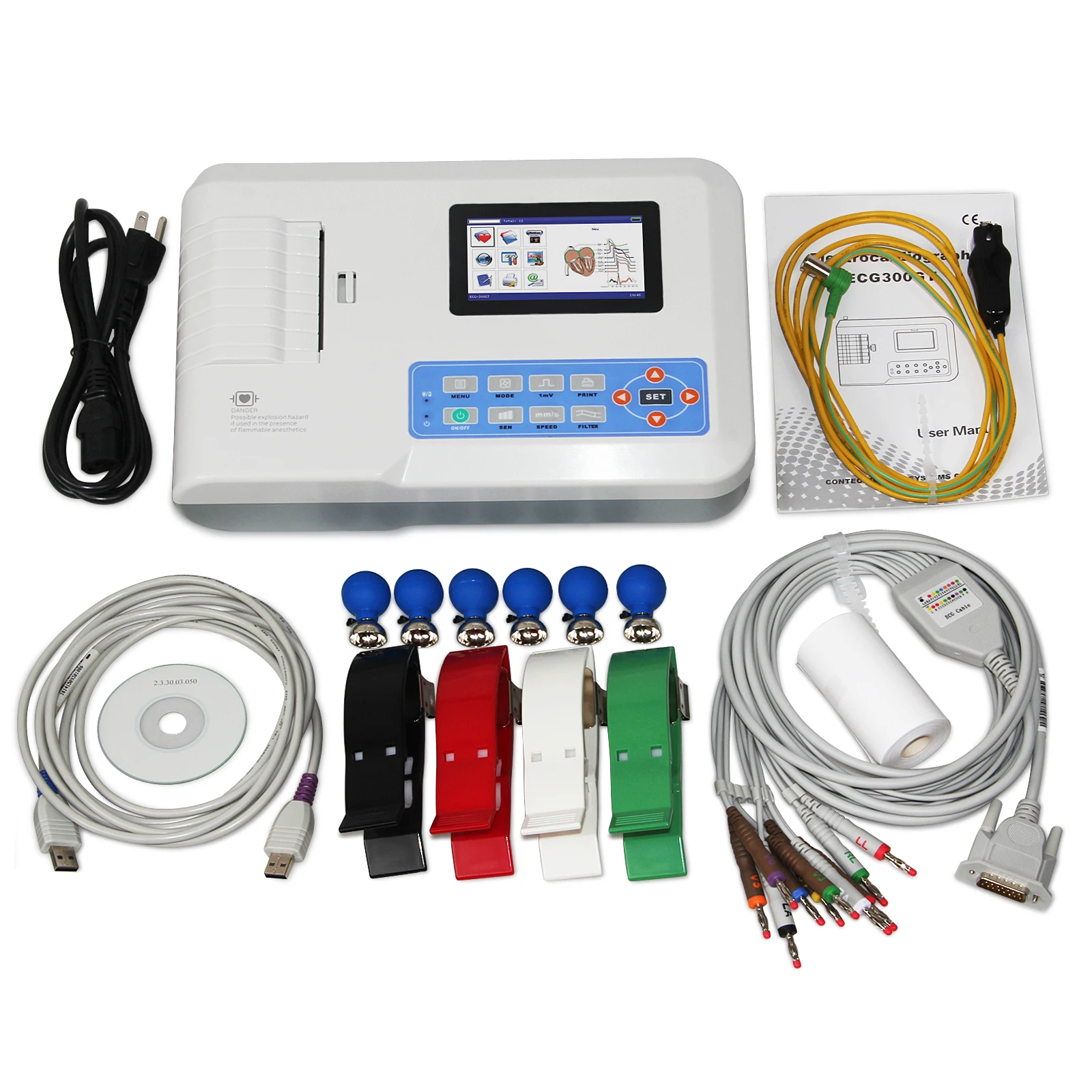 CONTEC ECG300GT цифровой 3 канальный 12 ЭКГ/ЭКГ аппарат + программный сенсорный экран|ecg
