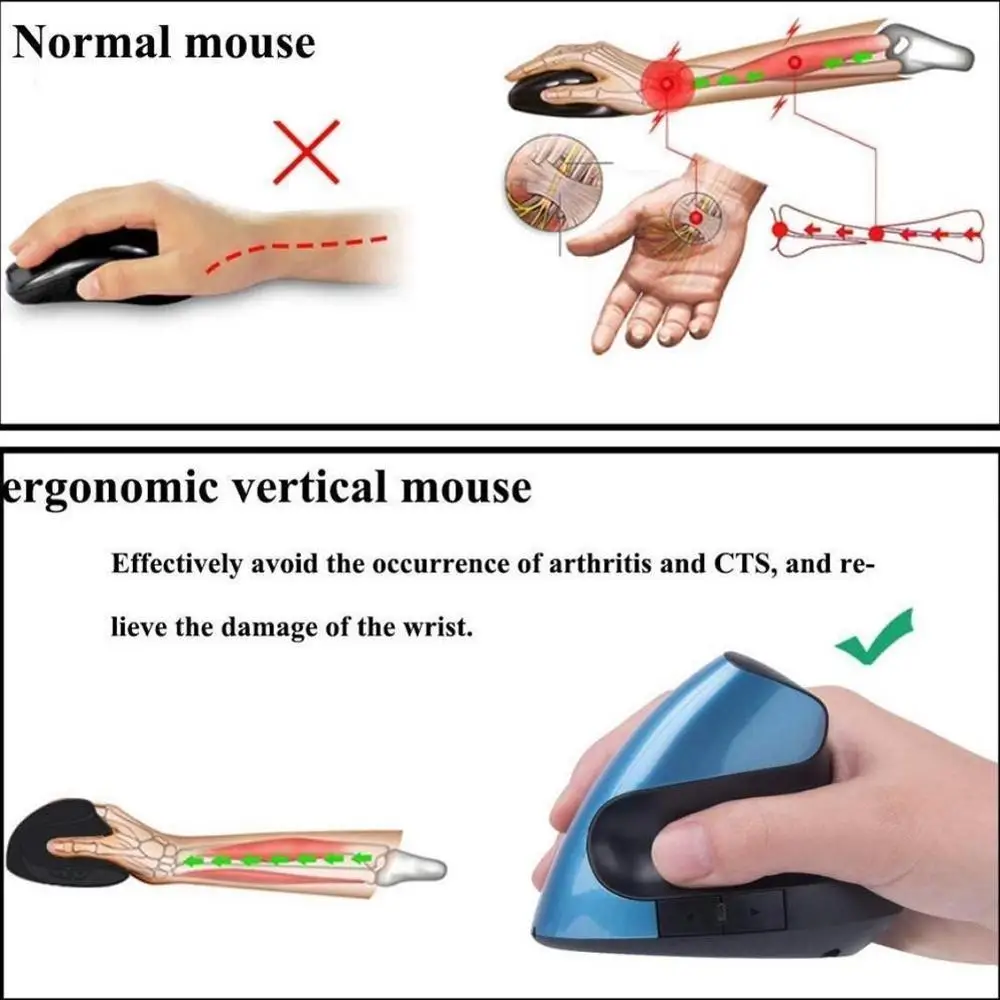 

NEW Wireless Mouse Ergonomic Optical 2.4G 2400DPI Colorful Light Wrist Healing Vertical Mice Gaming Mouse Gamer