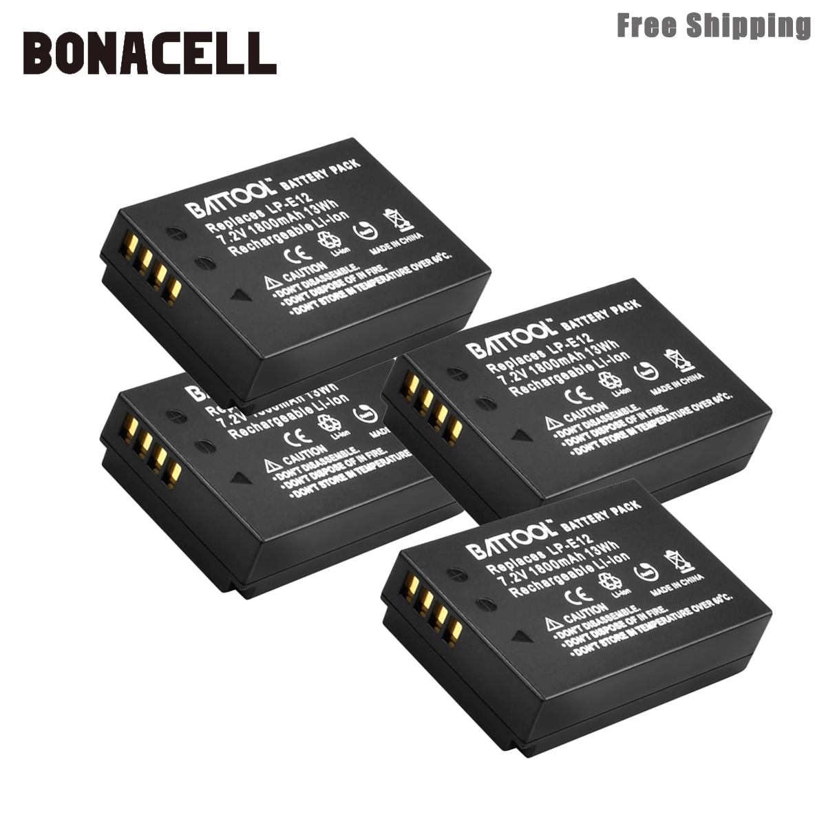 Bonacell 1800 мАч LP-E12 LPE12 LP E12 батарея для камеры+ ЖК двойное зарядное устройство для Canon EOS M10 Kiss X7 Rebel SL1 EOS 100D DSLR L50 - Цвет: 4 Pack Battery