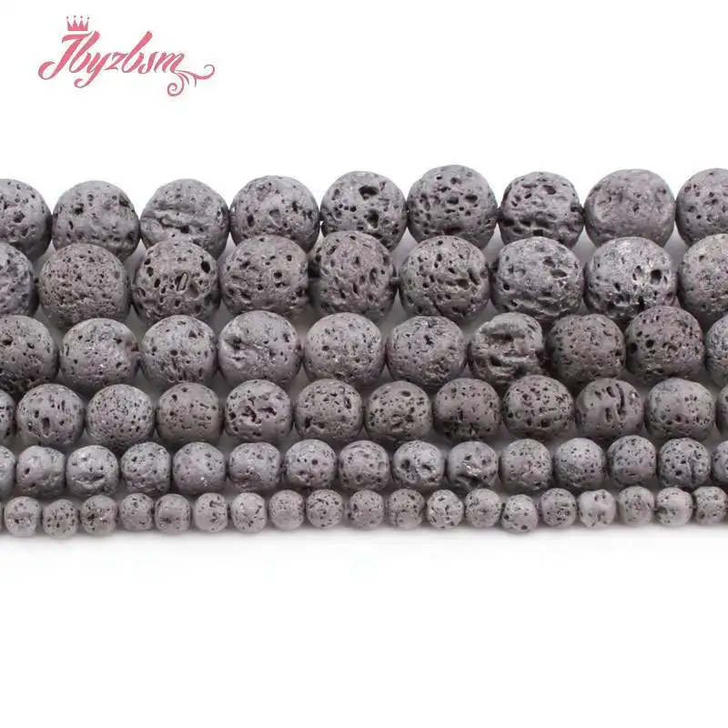 

6/8/10mm Natural Lava Rock Gray Plated Round Loose Stone Beads for DIY Charm Accessories Jewelry Making Bracelet Strand 15"