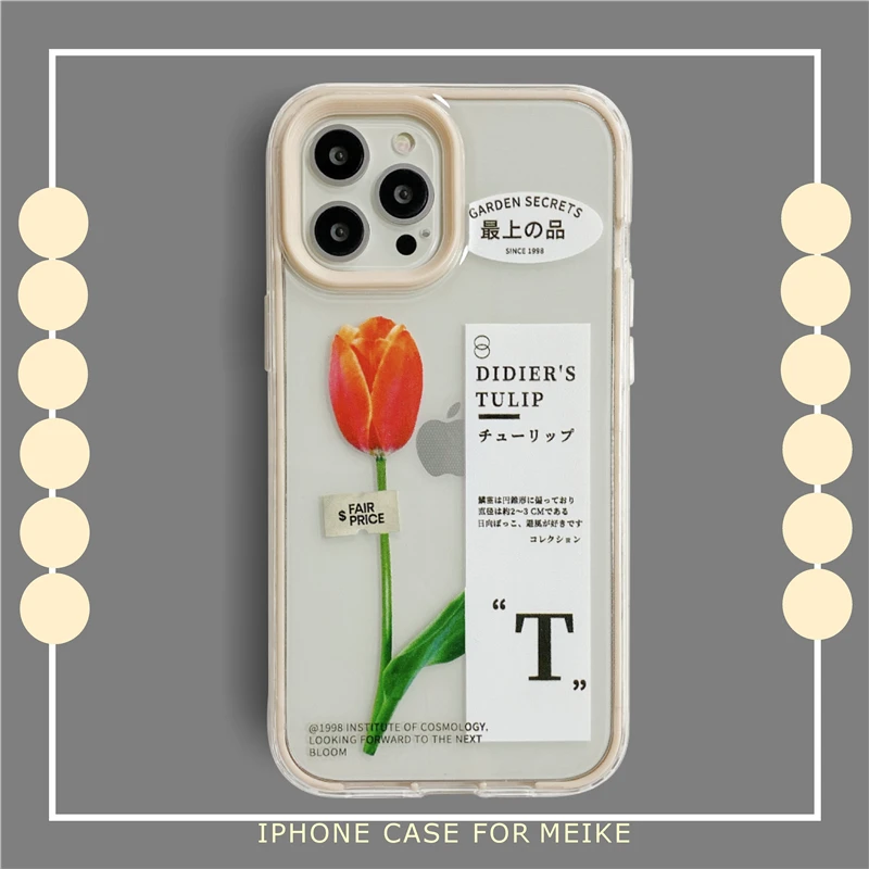 

Ins Retro Art Japanese Letter Flowers Label Phone Case For iPhone 12 11 Pro Max X Xs Max Xr 7 8 Plus Cases Clear Soft TPU Cover