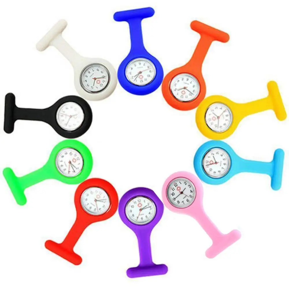 New Solid Color Fashion Silicone Nurse Watch Brooch Fob Pocket Tunic Quartz Movement Watch Decor Accessory