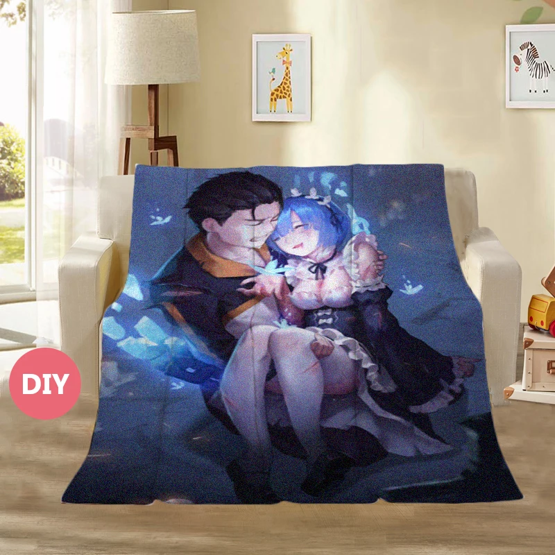 Плюшевое одеяло с рисунком аниме Re:Zero Start Life in other World мягкое теплое фланелевое