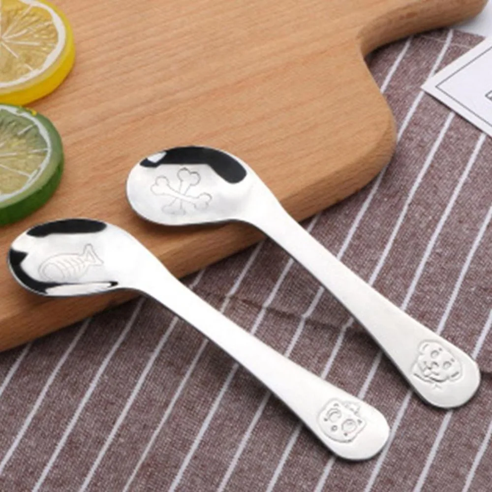 Cuchara de alimentaci&oacute;n para ni&ntilde;os, nuevo estilo, cuchara segura para beb&eacute;, cuchara curva de acero inoxidable, vajilla de pr&aacute;ctica para beb&eacute;-2