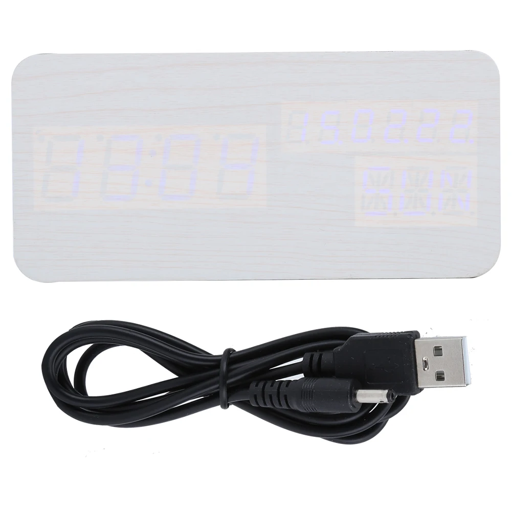 

Деревянный цифровой будильник со светодиодным дисплеем и 3 будильниками, голосовое управление, для спальни, прикроватного столика, офиса