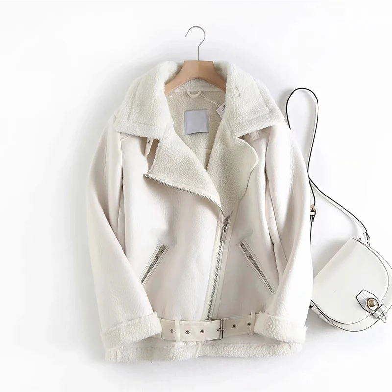 Куртка женская из искусственной овечьей кожи с ремнем | Женская одежда