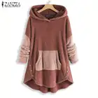 Винтажные женские толстовки 2022 ZANZEA зимние толстовки с капюшоном пушистые пальто Туника женские пуловеры Асимметричная верхняя одежда оверсайз