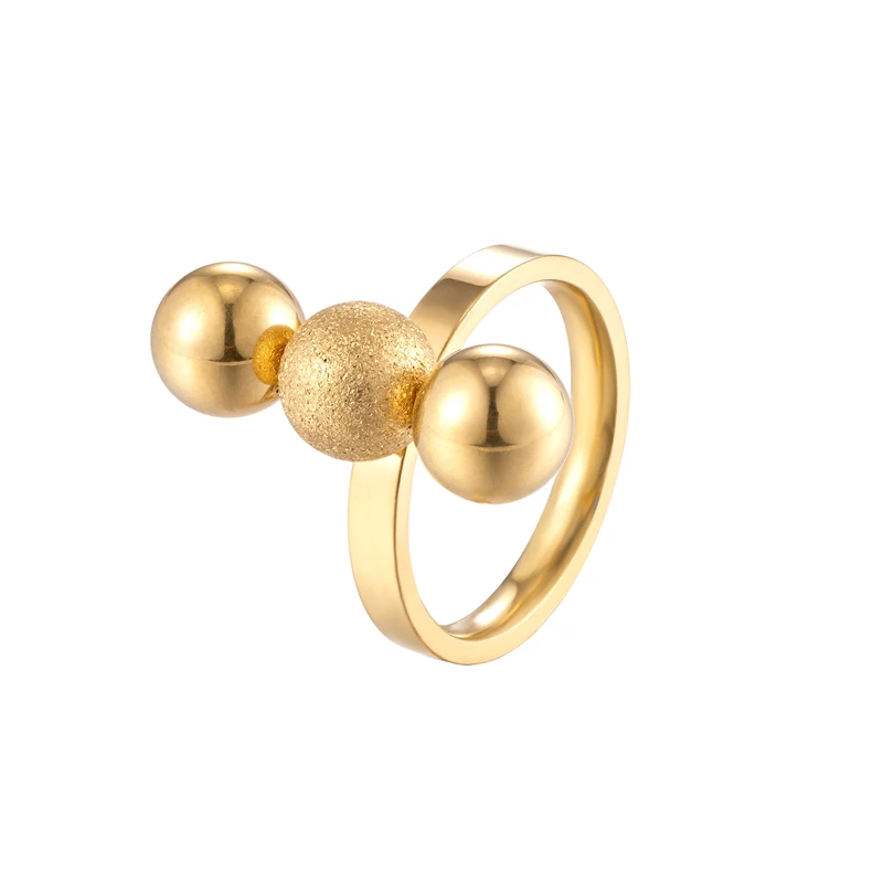 Кольцо из нержавеющей стали с 3 бусинами для женщин матовое кольцо золотого цвета