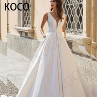 macdugal wedding dresses 2021 princess v neck satin beach bride gown simple a line backless vestido de novia civil women skirt