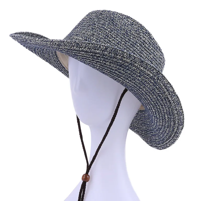 

QPALCR Western Cowboy Sun Hat Wind Lanyard For Men Women Wide Brim Straw Hat Beach Cap Panama Fishing Fisherman Cap Summer Hats
