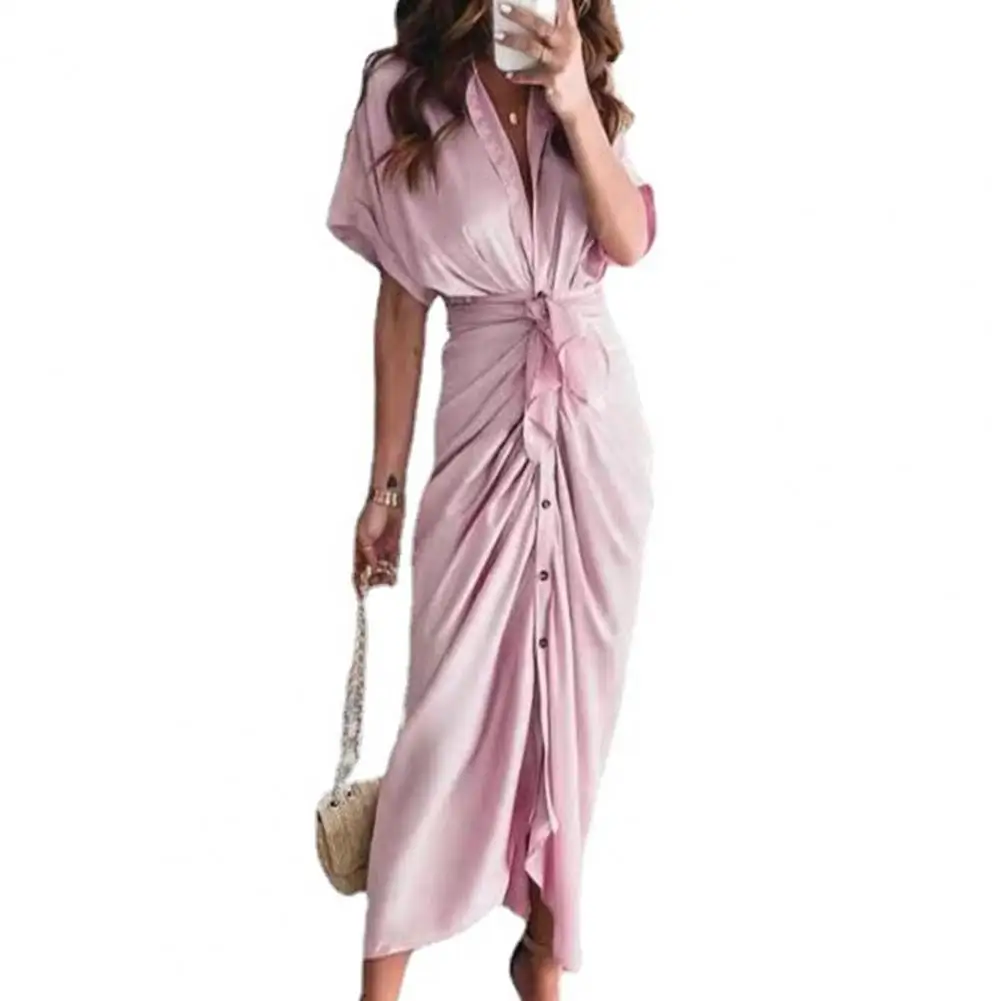 

Модное летнее праздничное платье с отложным воротником, женское элегантное офисное платье-рубашка на пуговицах, повседневные весенние пла...