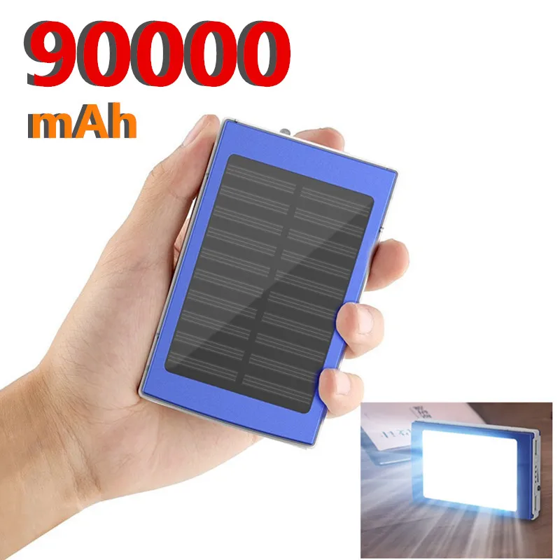 

Solar 90000mah Power Bank External Battery Charging IPhone 8 XS Max Dual 2USB Portable Mobile Phone Charger For Xiaomi