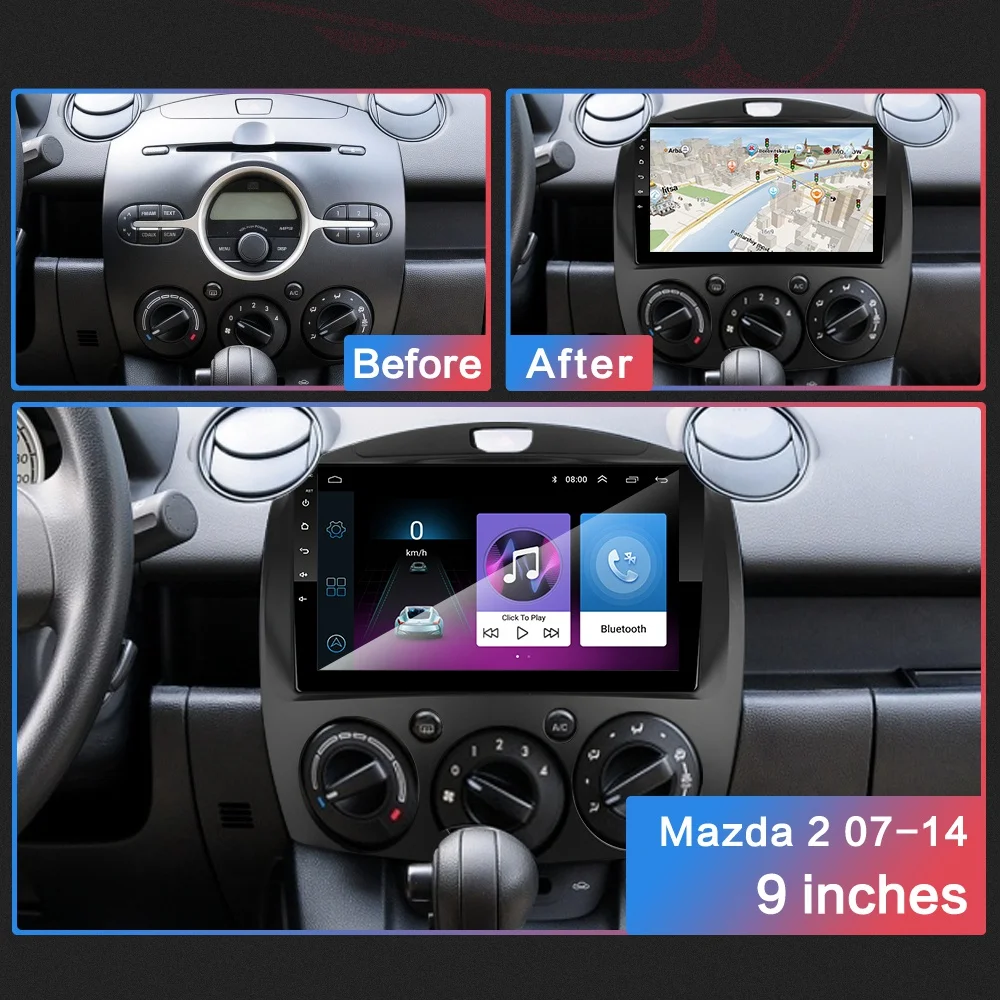 Автомобильный мультимедийный плеер 9 дюймов Android 1 2 Din Dvd видео для Mazda 2007-2014 2din