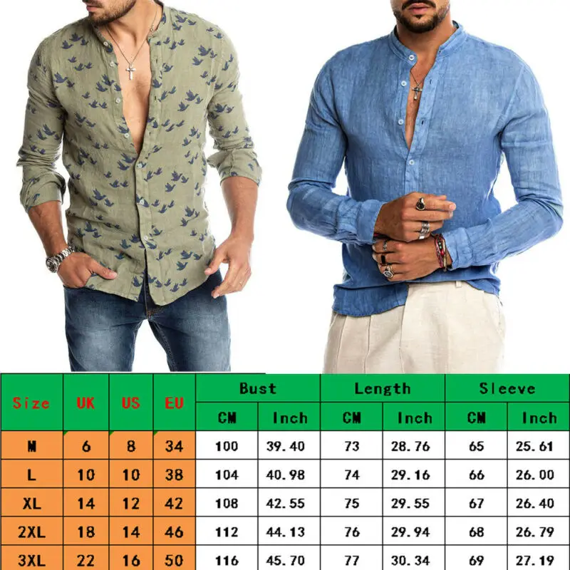 

2019 Men's Summer Autumn Cool Linen Slim Fit Long Sleeve Shirt Loose Casual Stand Collar Shirts Tops Men Male Retro Shirts Top