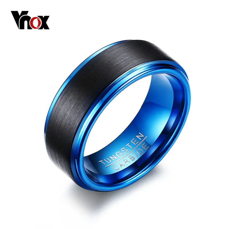 

Vnox Tungsten Blue Rings for Men Jewelry Classical Men's 8MM Black and Blue Ring US Size