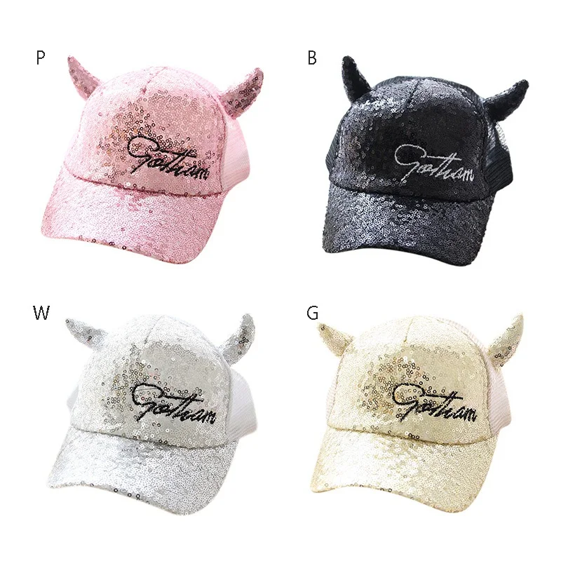

2-6 Yrs Summer Autumn Baby Girl Hat Girls Baseball Cap Sequin Cartoon Cute Horns Kids Caps Sun Hats