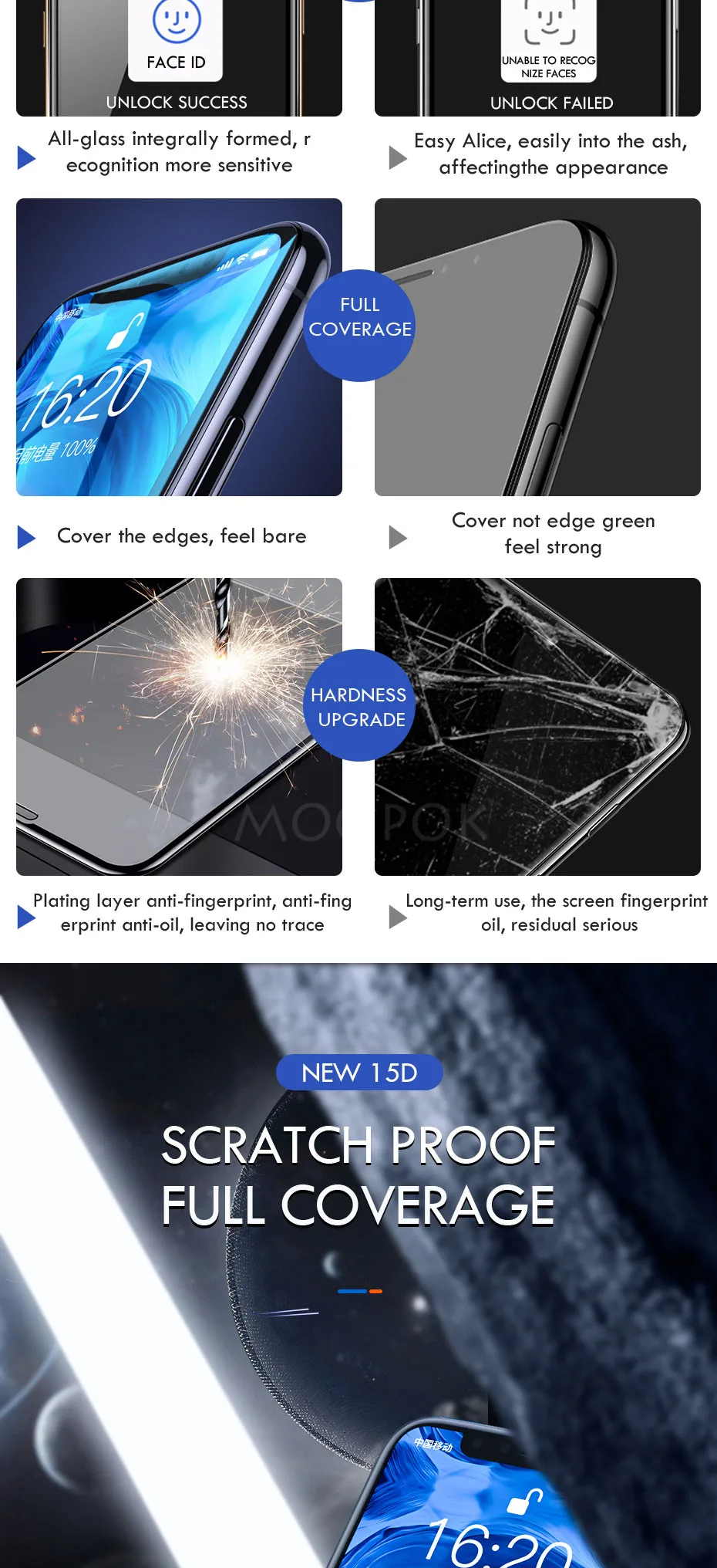 15D закаленное стекло для iPhone X 7 8 6 Plus защита экрана полное покрытие защитное стекло для iPhone XR XS 11 Max 6 7 пленка